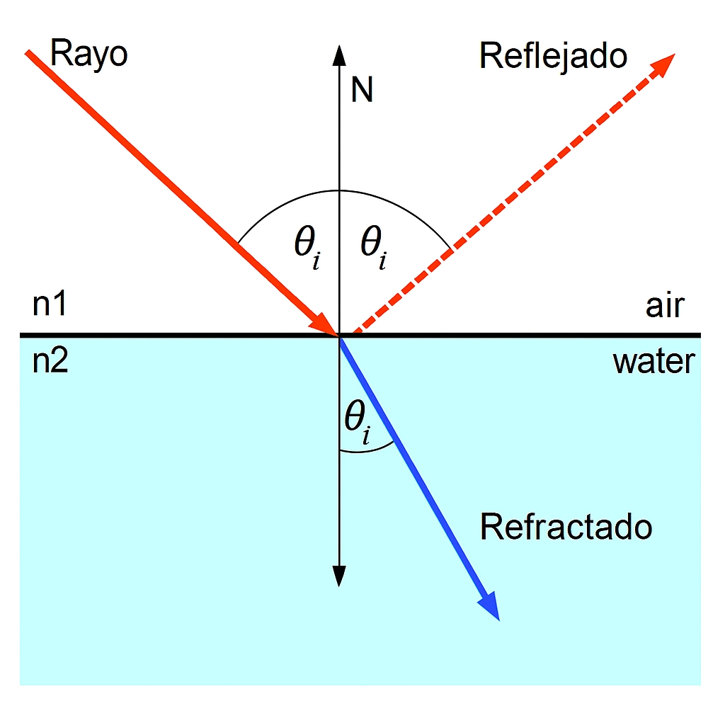 diagrama explicativo de la reflexión y refracción de la luz para dibujar las lágrimas
