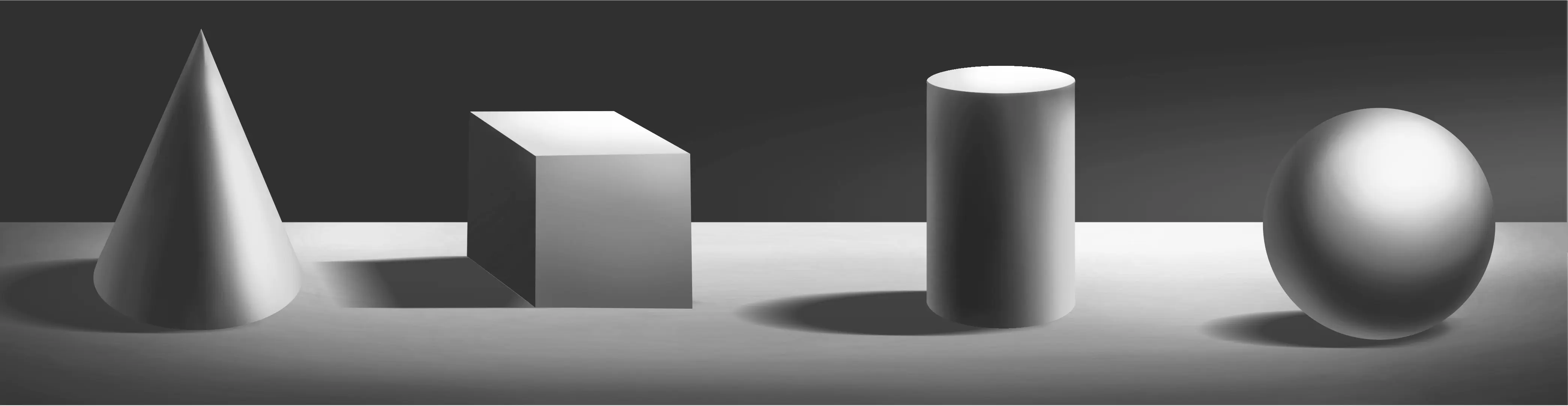 exemples de volumes basiques pour illustrer l’ombre et la lumière