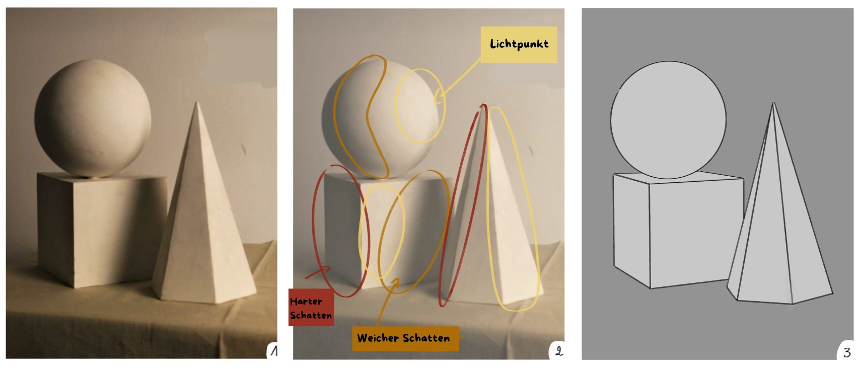 Übung zum Zeichnen, um Schatten und Licht zu illustrieren