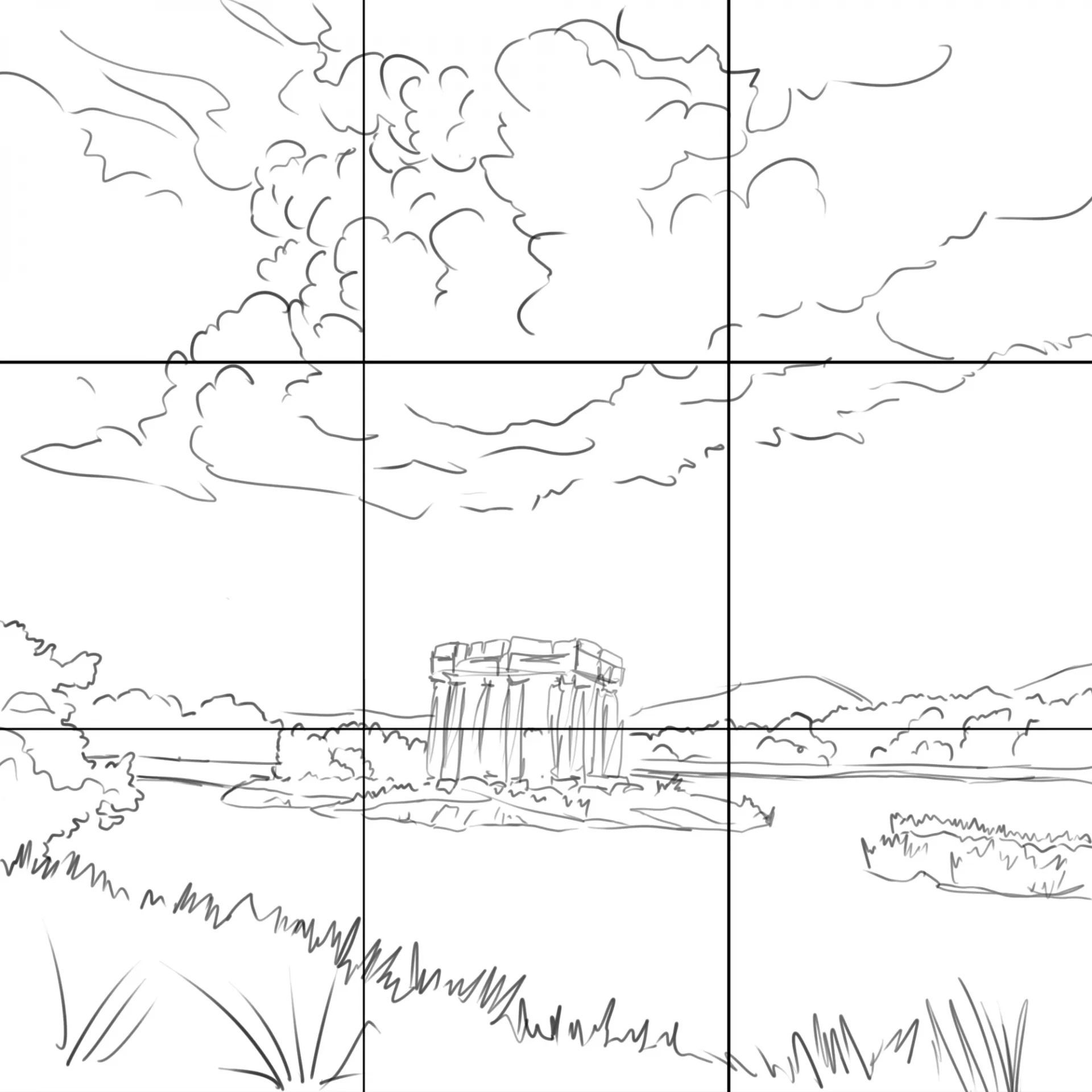 dessiner le croquis d’un paysage orageux