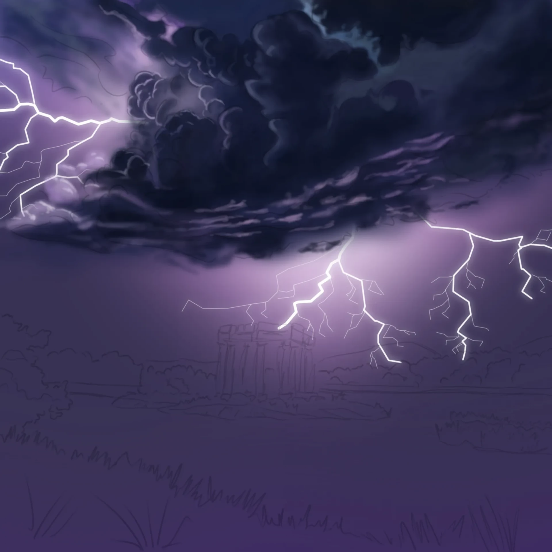 dessiner les détails des éclairs dans un paysage orageux