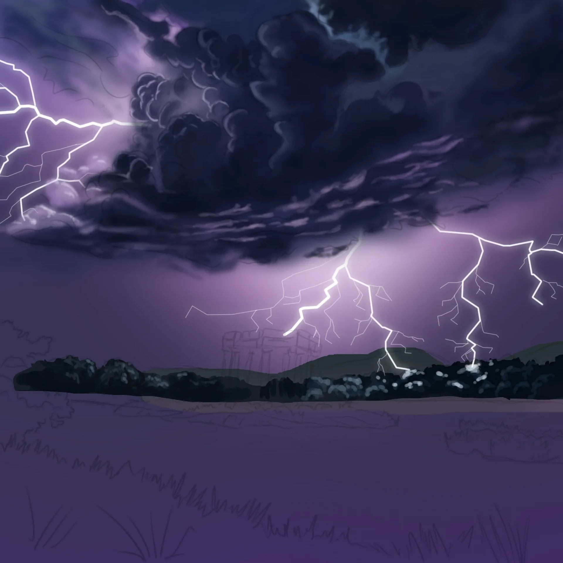 dessiner le fond d’un paysage orageux