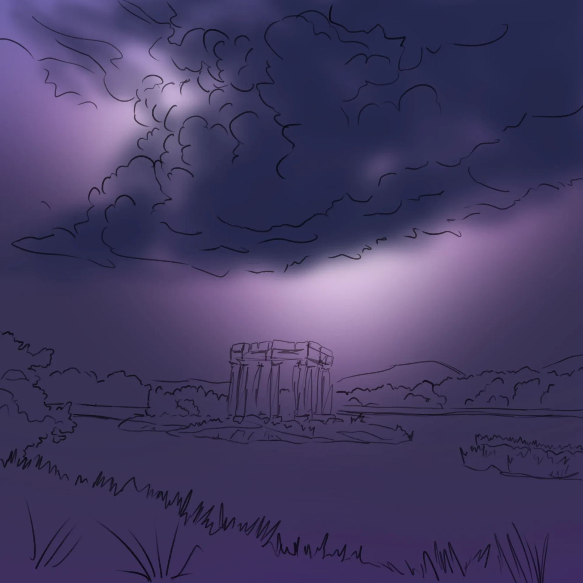 dessiner les nuages d’un paysage orageux