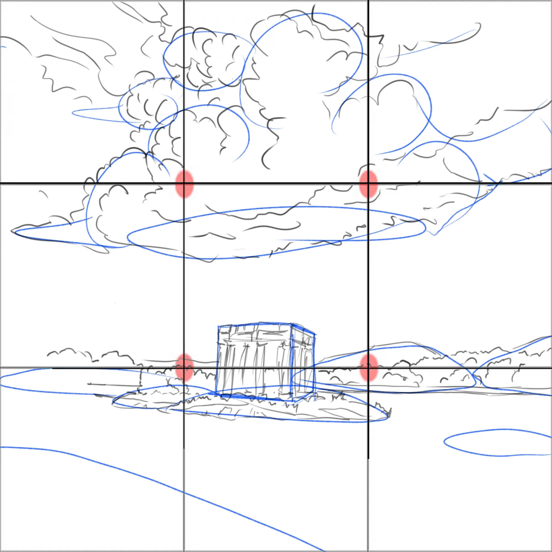 dessiner la végétation d’un paysage orageux