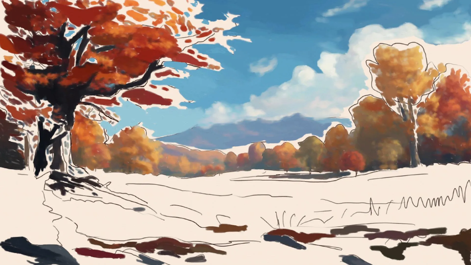 dessiner l’arbre principal d’un paysage d’automne