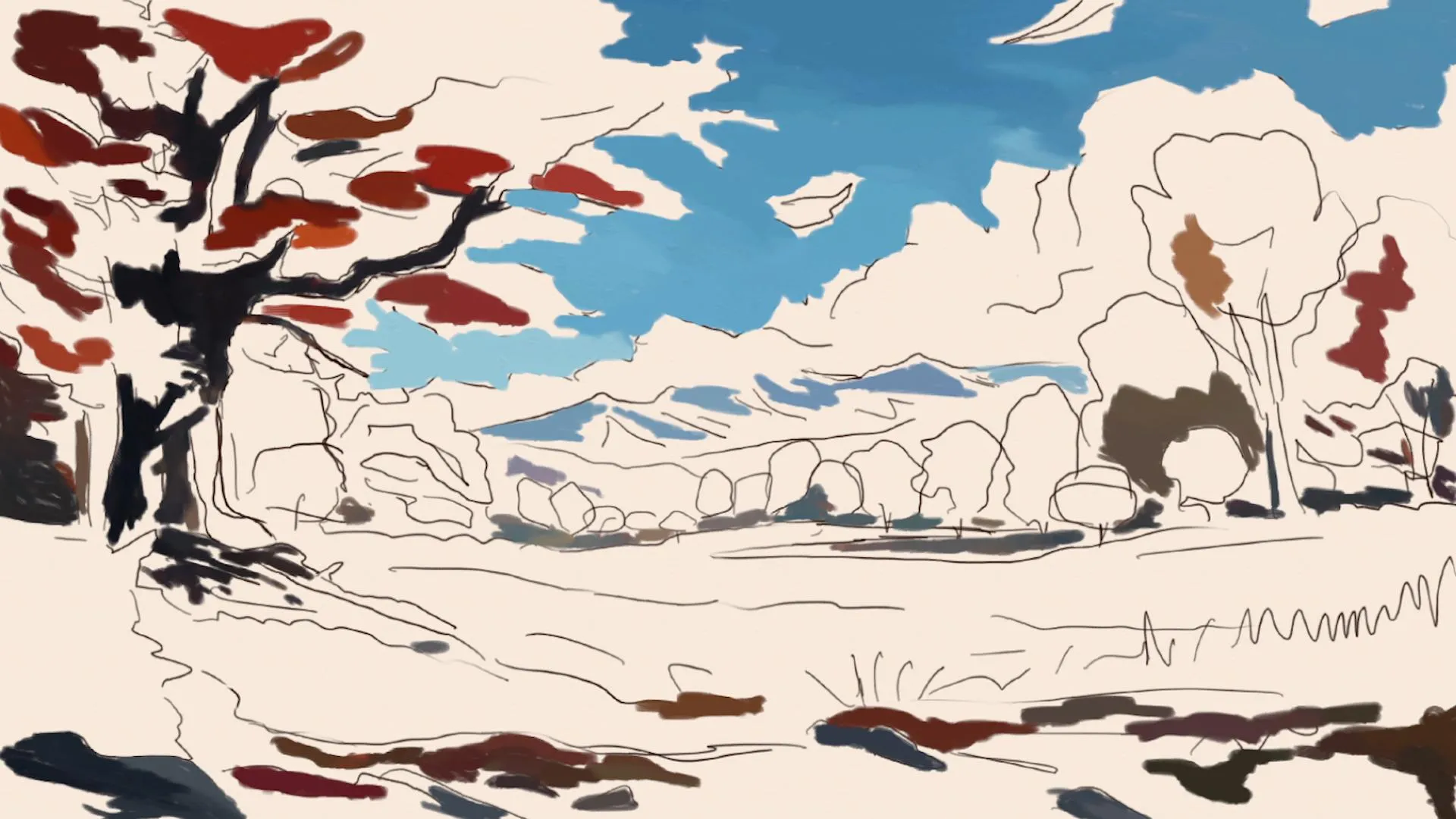 dessiner l’arrière plan d’un paysage d’automne