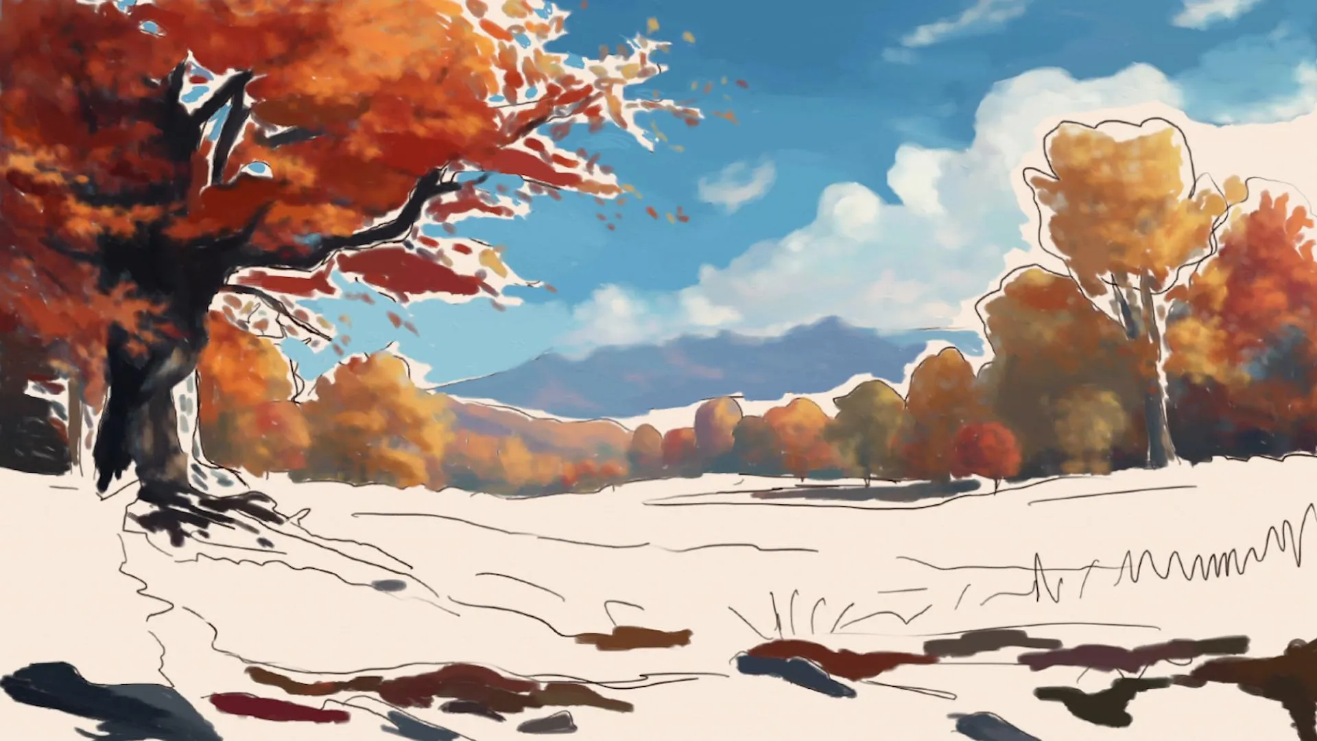 dessiner le feuillage d’un paysage d’automne