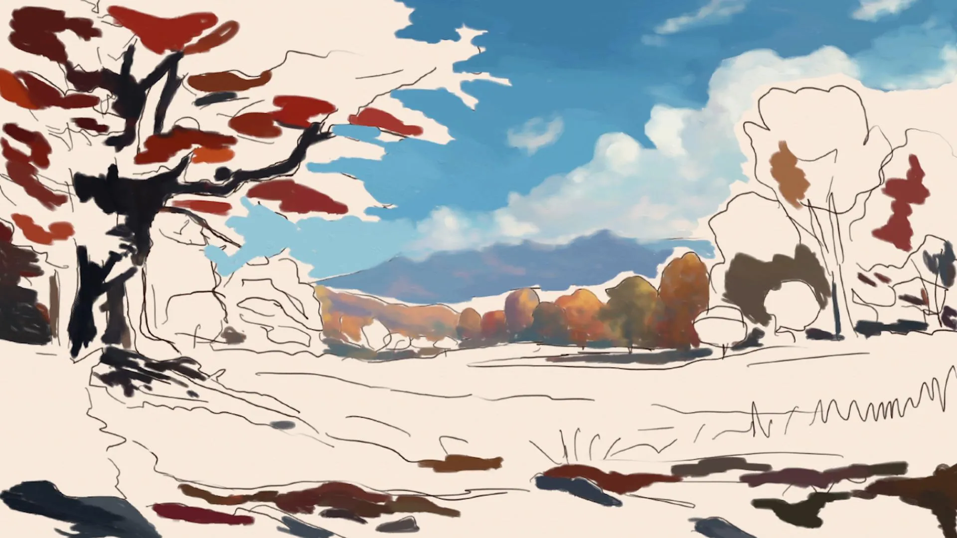 dessiner les feuilles d’un paysage d’automne