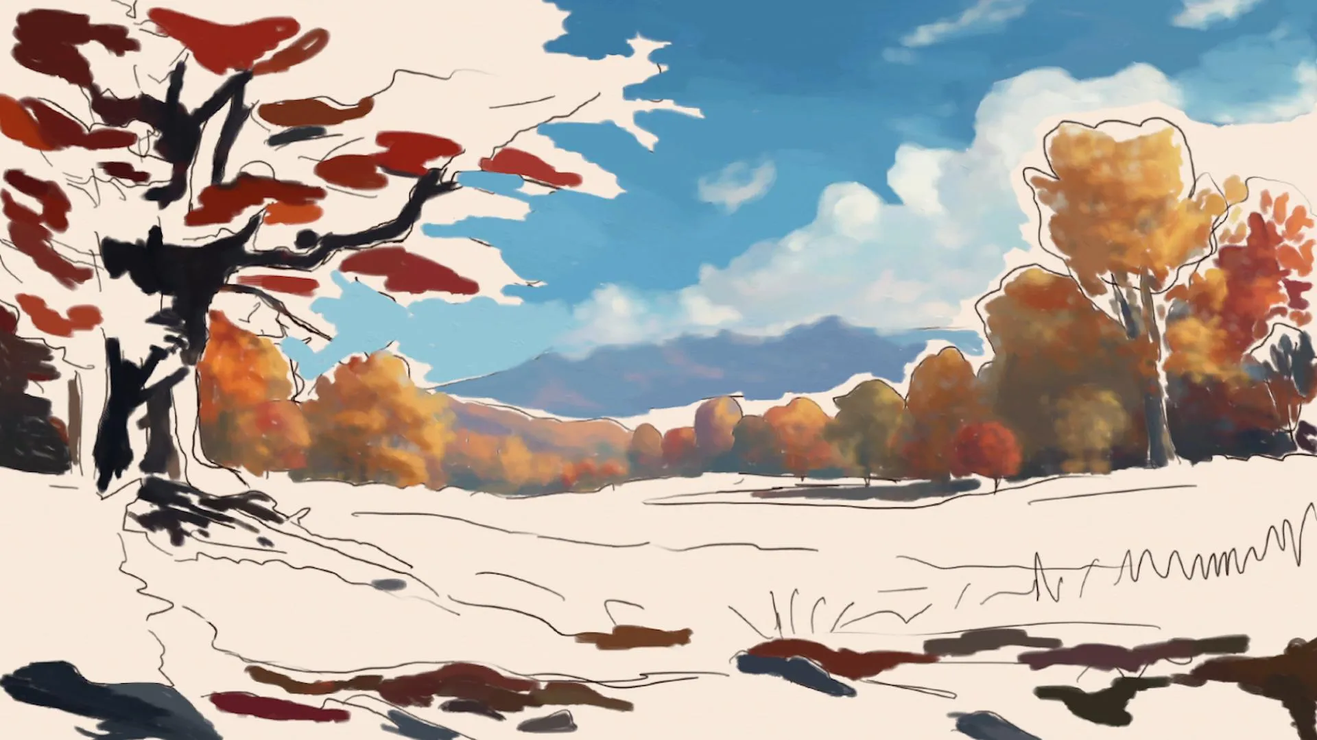 dessiner les ombres d’un paysage d’automne