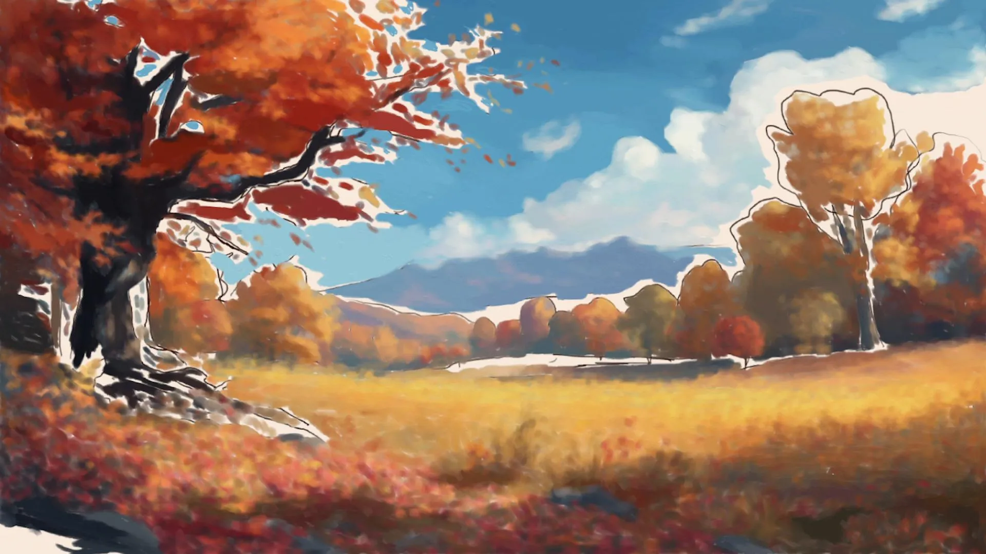 dessiner le volume d’un paysage d’automne