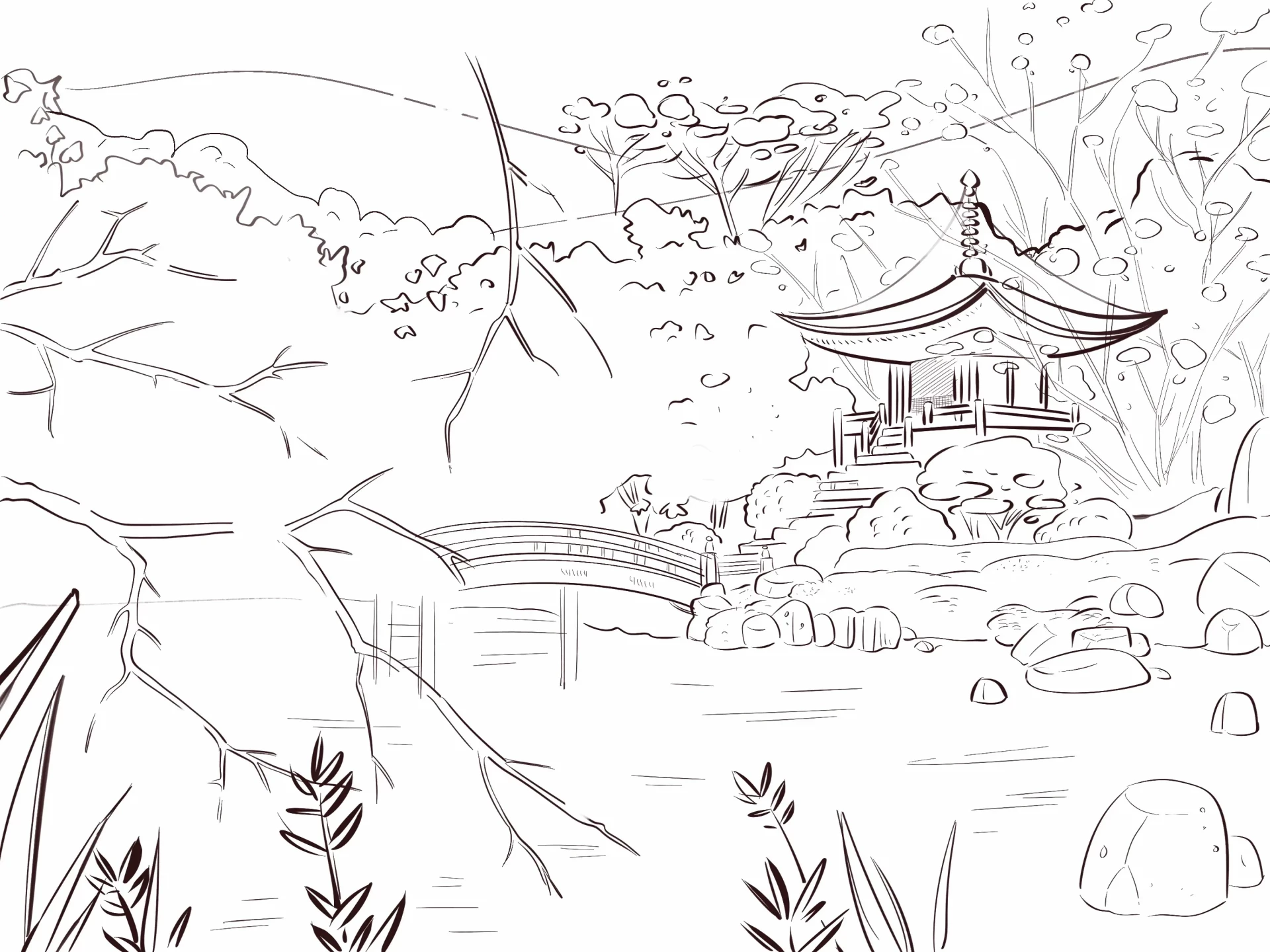 dessiner les details d’un paysage japonais
