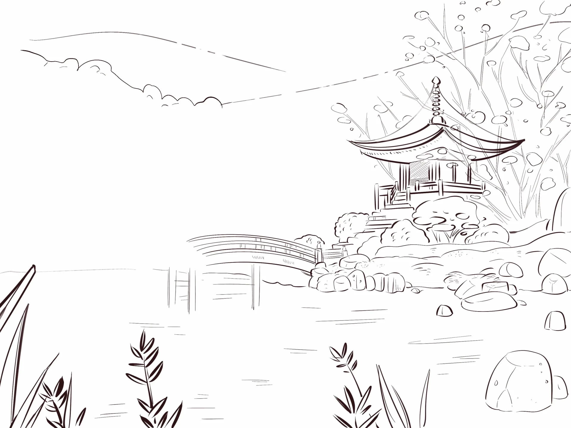 dessiner la végétation d’un paysage japonais