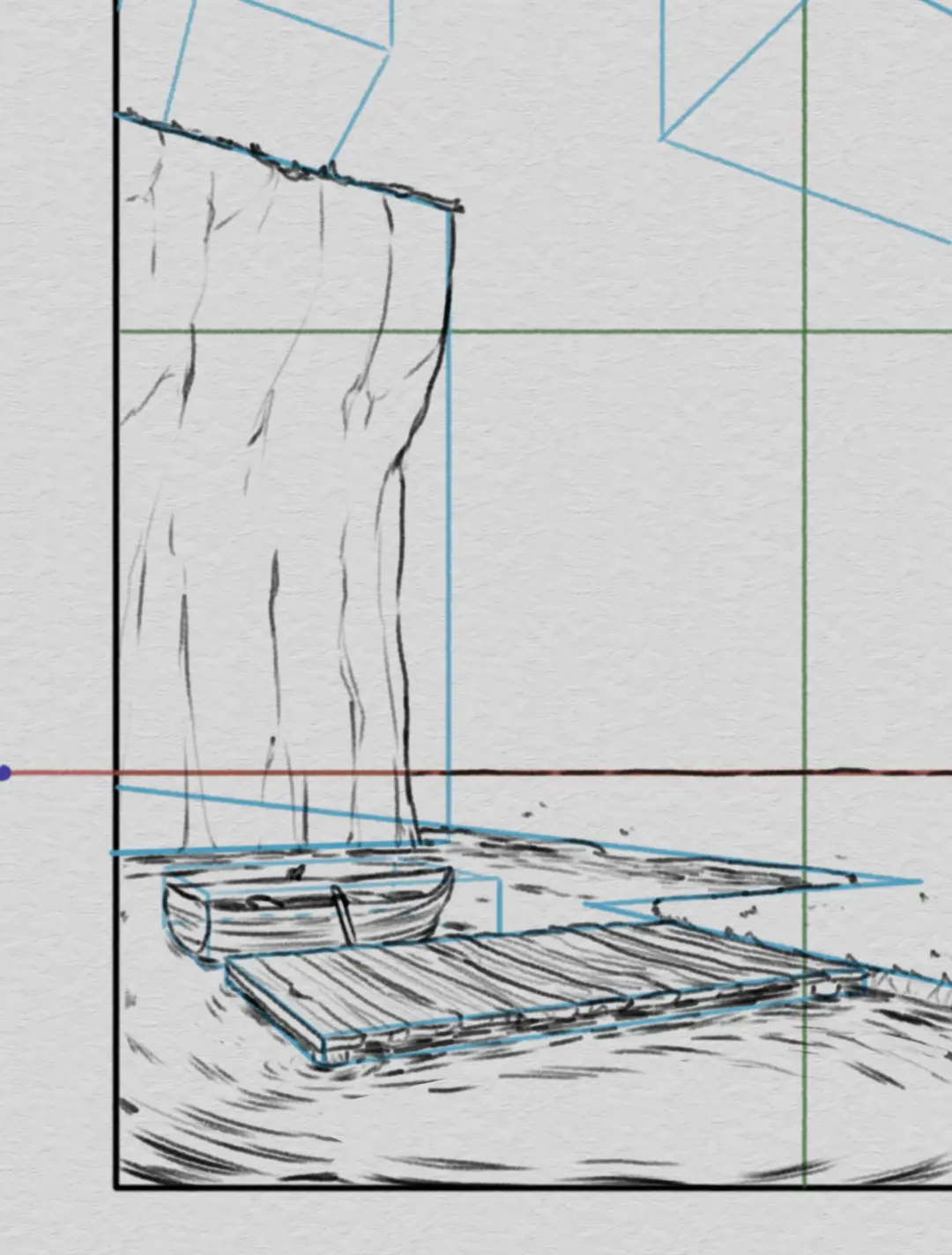 draw a boat in a landscape in perspective