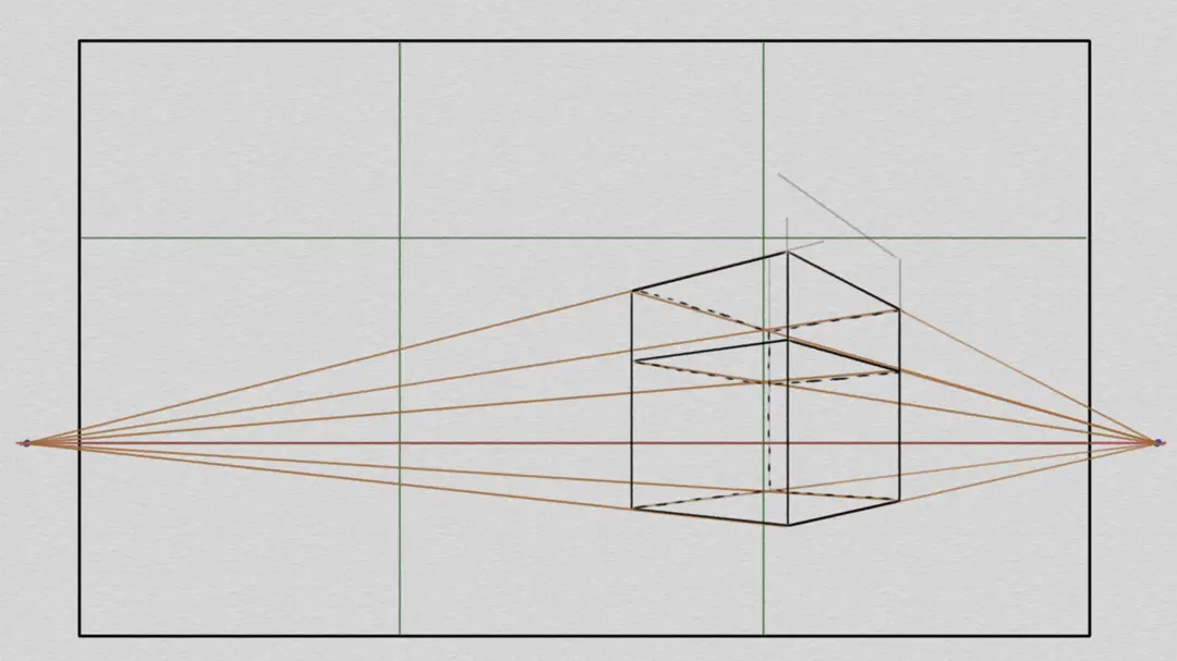 draw the base of a house in a landscape in perspective