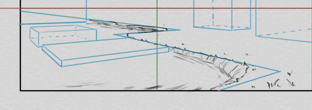 draw the lake of a landscape in perspective