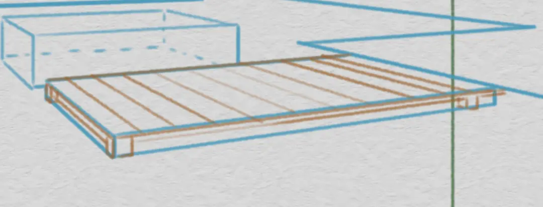 drawing the planks of a jetty in a landscape in perspective