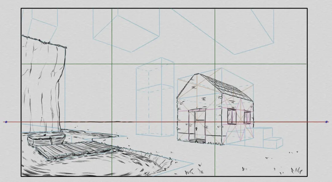 draw a house in a landscape in perspective