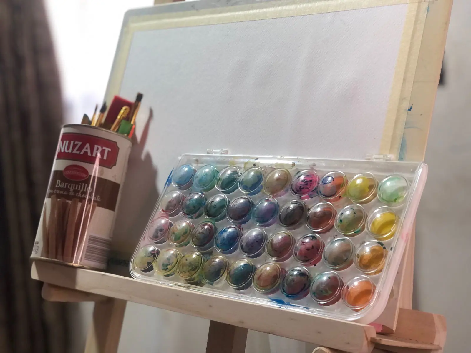 the equipment for painting a spring landscape in watercolor