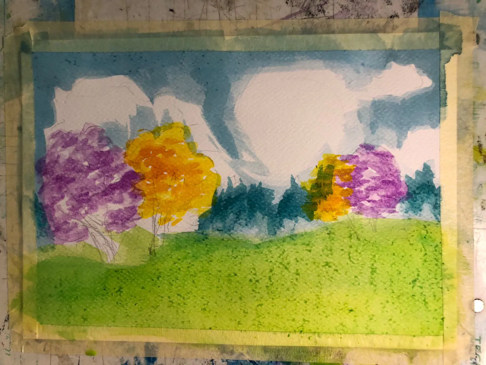 paint the details of a spring landscape in watercolor