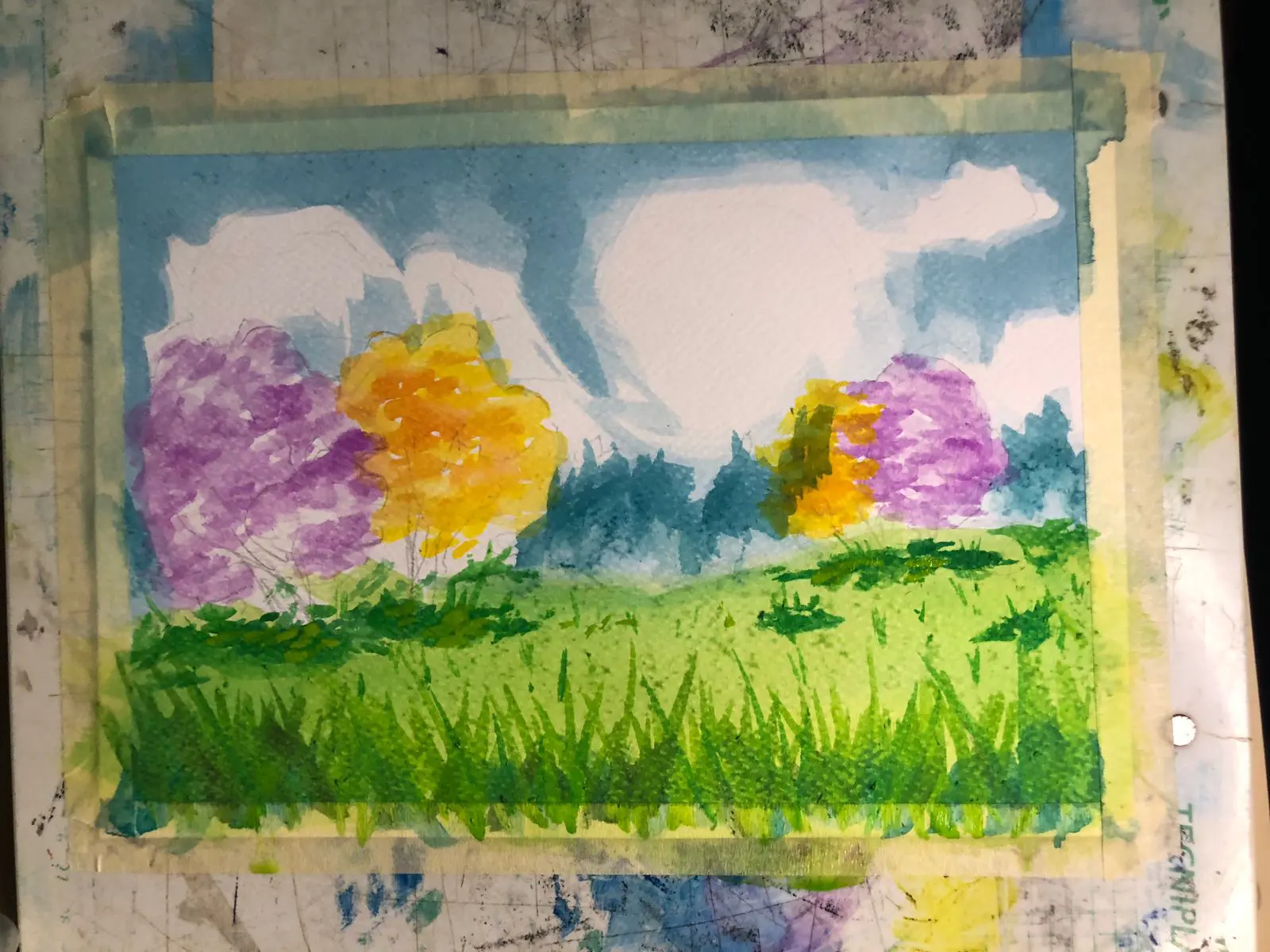 paint the foreground of a spring landscape in watercolor