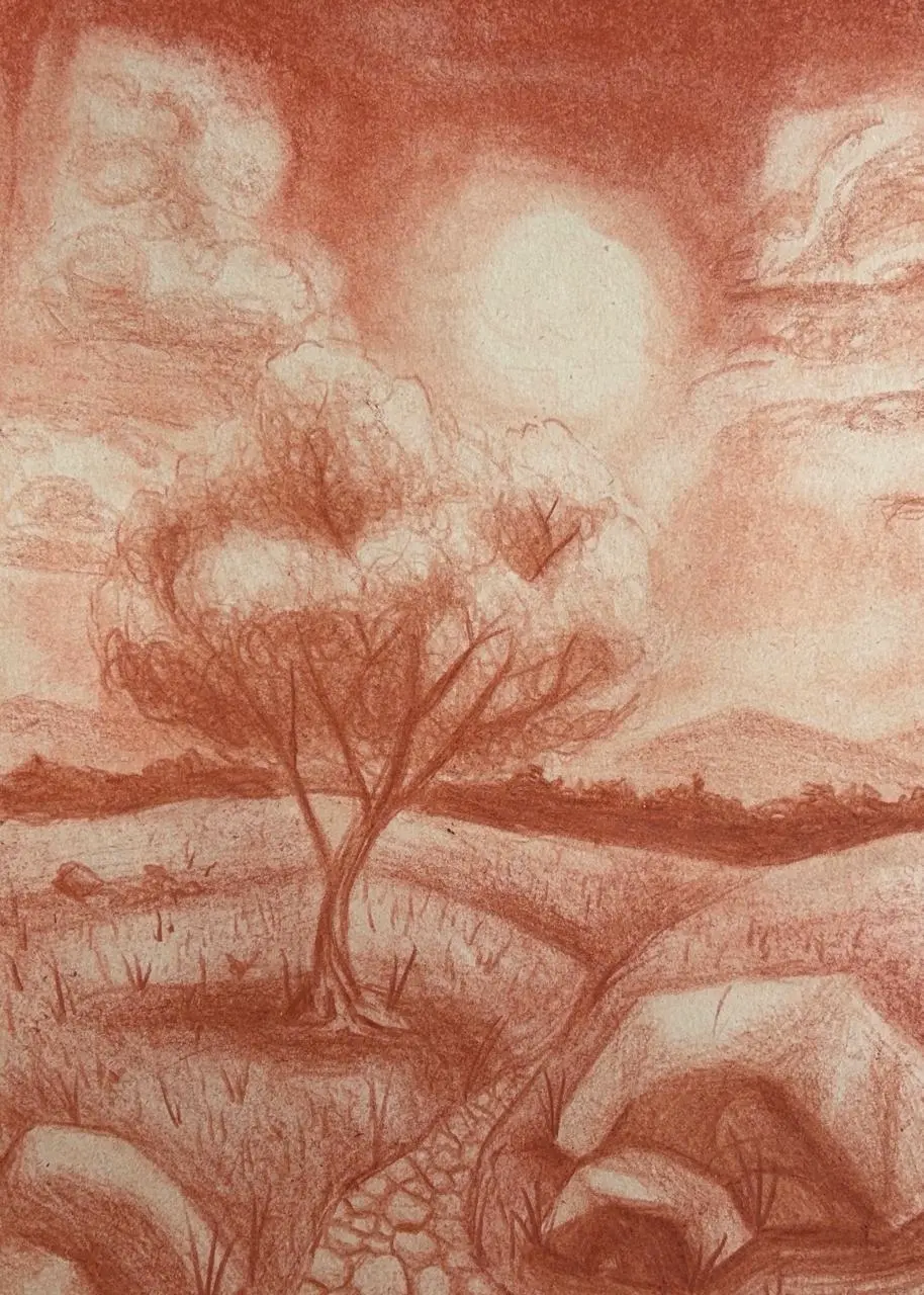 die Wolken einer Landschaft mit Rötel zeichnen