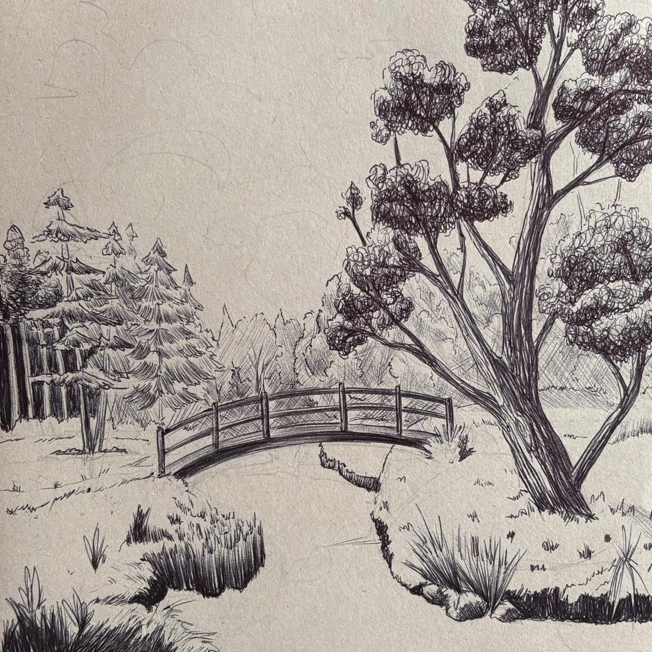 dessiner la forêt dans un paysage au stylo