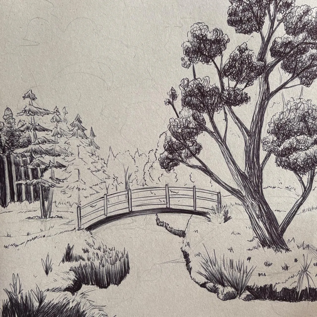 dessiner l’herbe dans un paysage au stylo