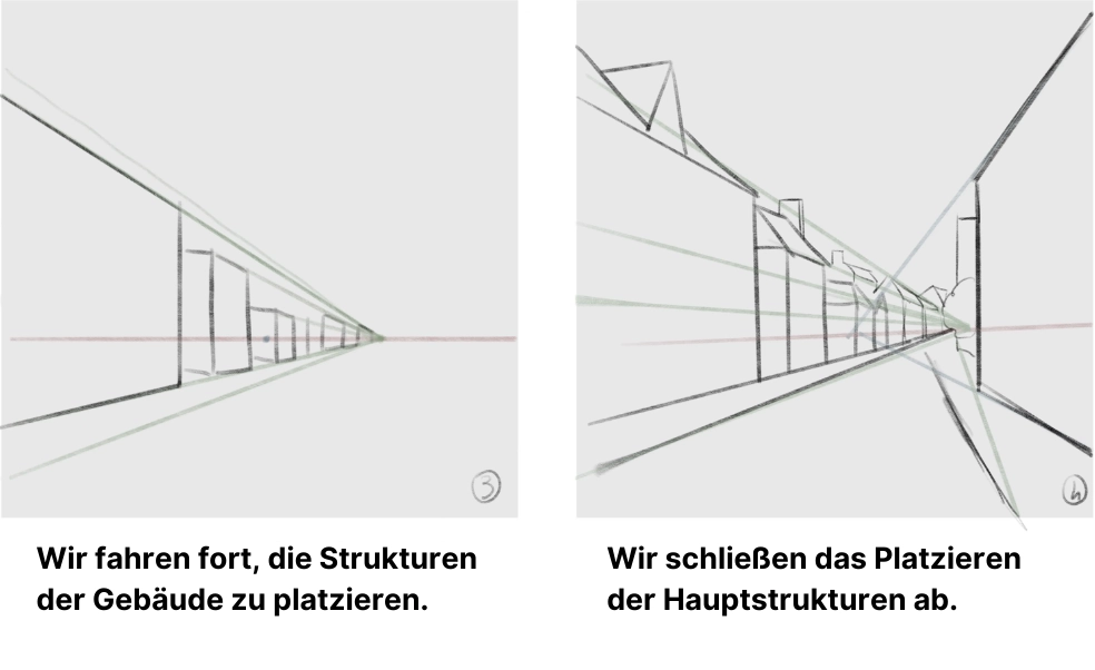 die Gebäude einer städtischen Landschaft zeichnen