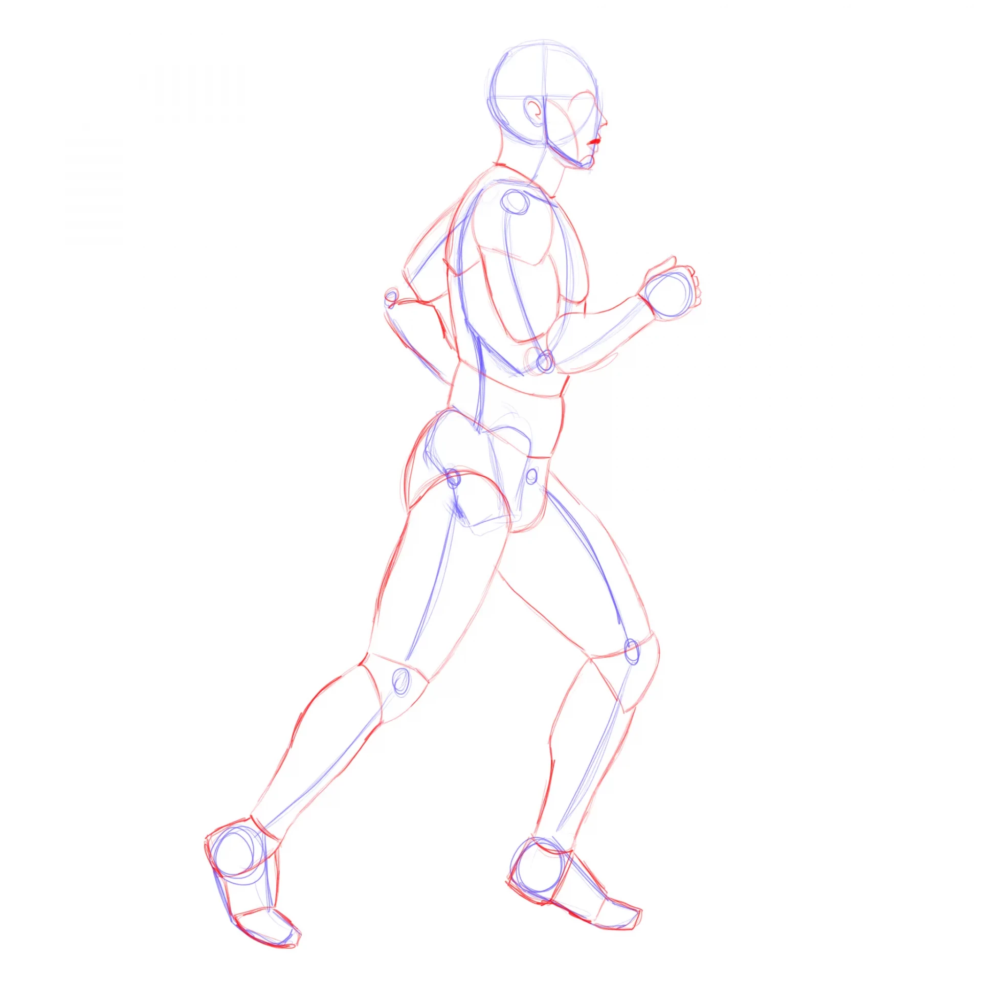 croquis d’une personne qui court en vue de profil