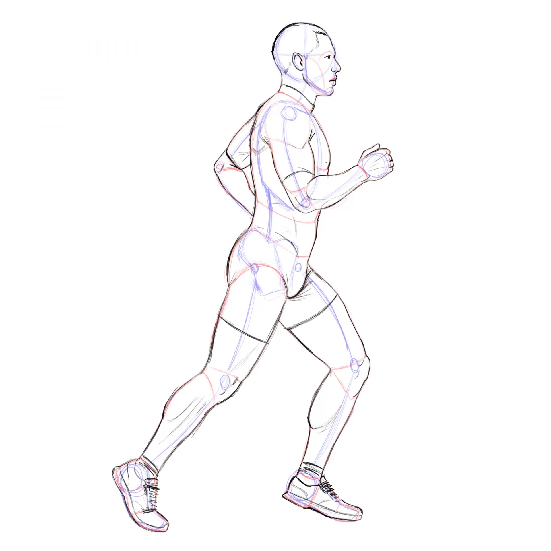 dessiner une personne qui court en vue de profil