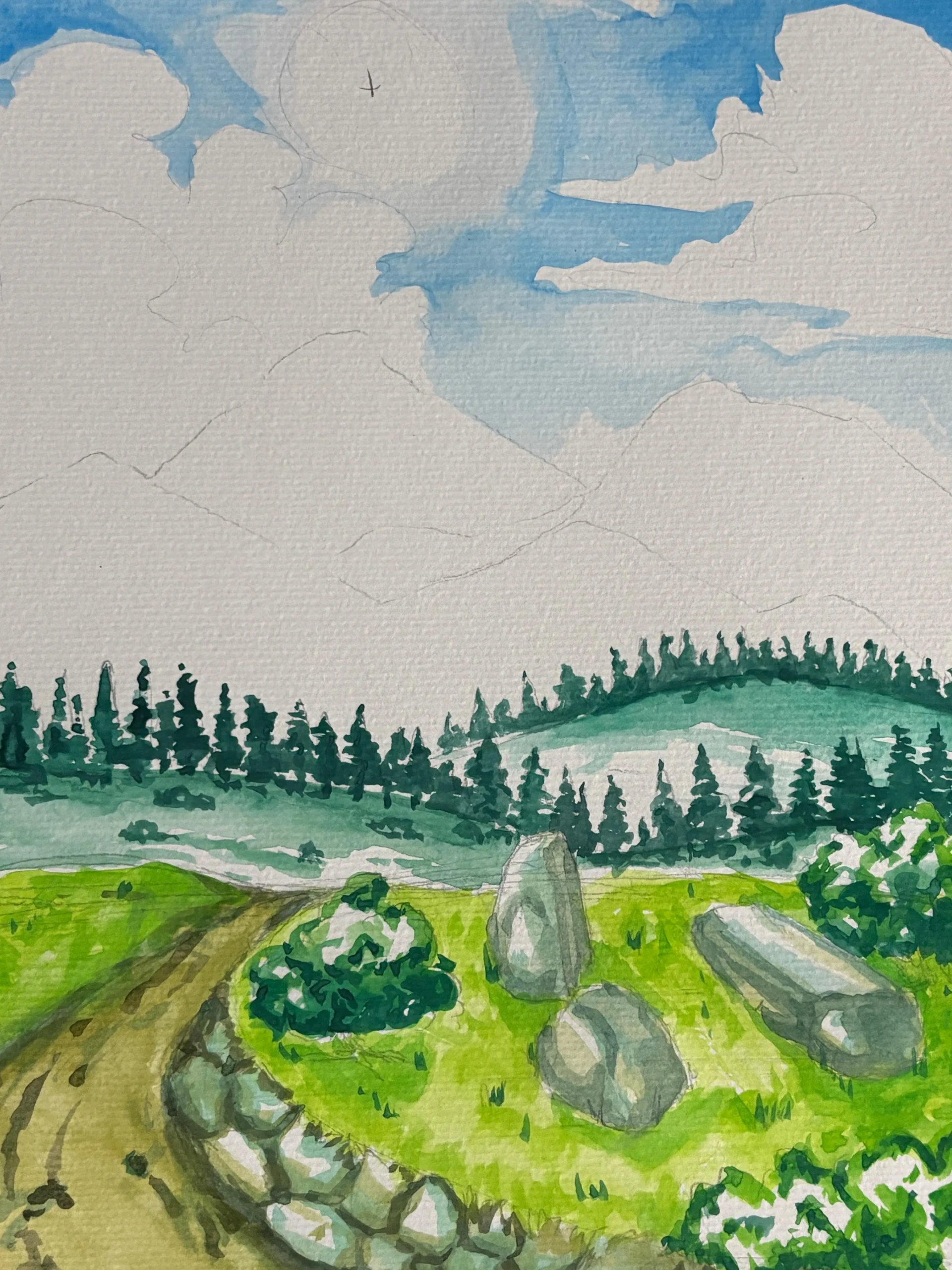 peindre les arbres d’un paysage en perspective atmosphérique à l’aquarelle