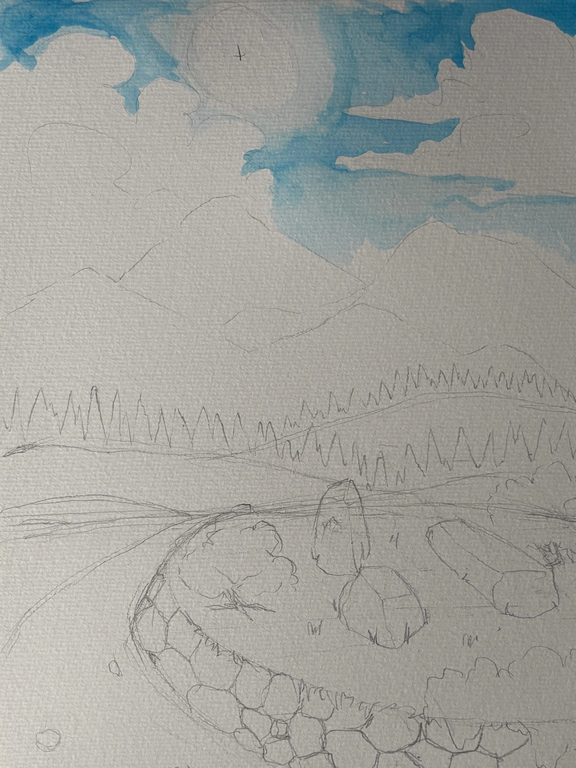 peindre le ciel d’un paysage en perspective atmosphérique à l’aquarelle