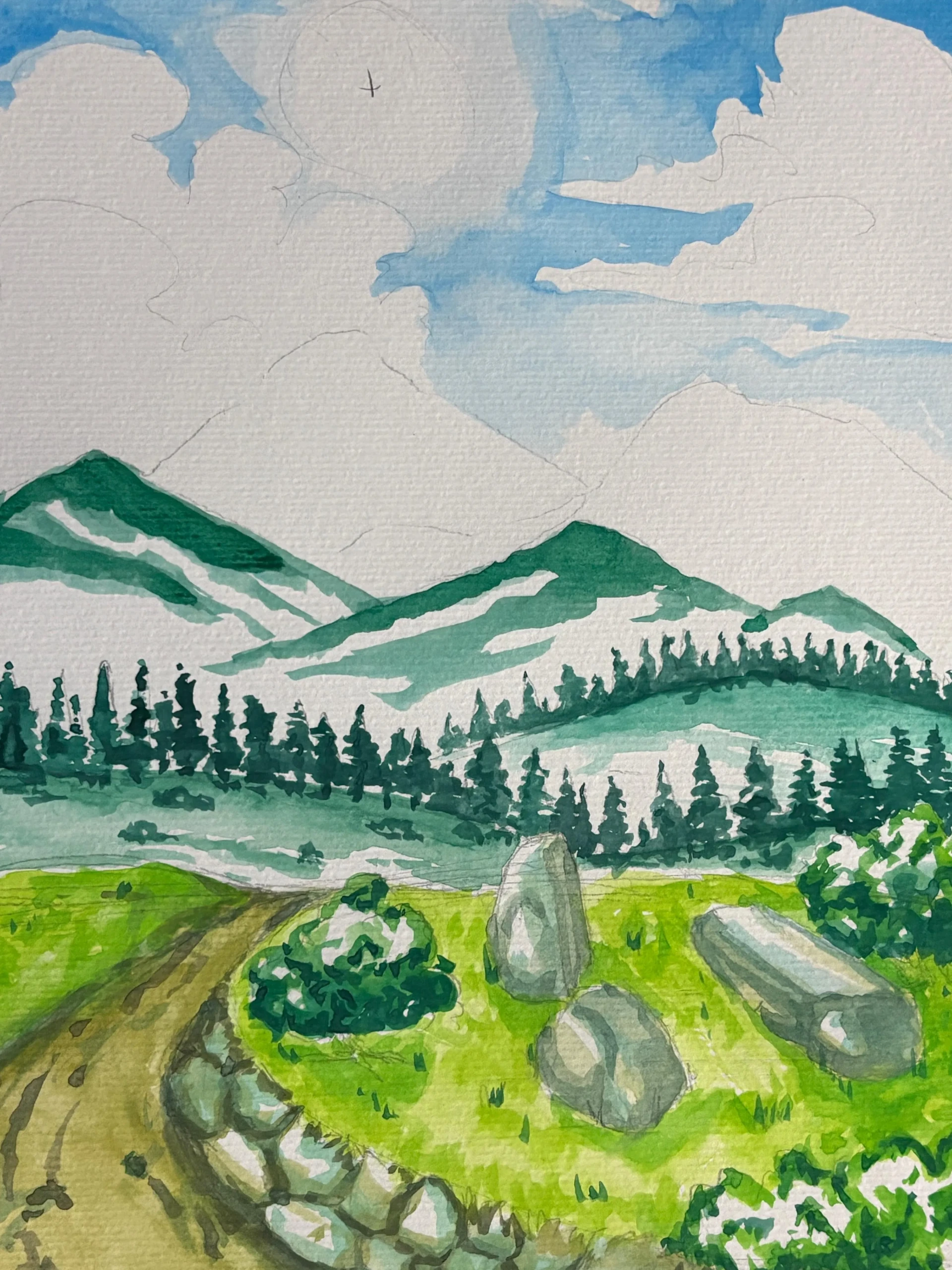 peindre les détails d’un paysage en perspective atmosphérique à l’aquarelle