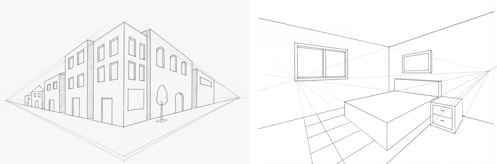 la perspective à deux points de fuite en dessin