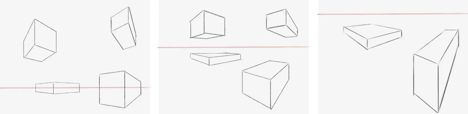 les différentes vues grâce à la  perspective à deux points de fuite