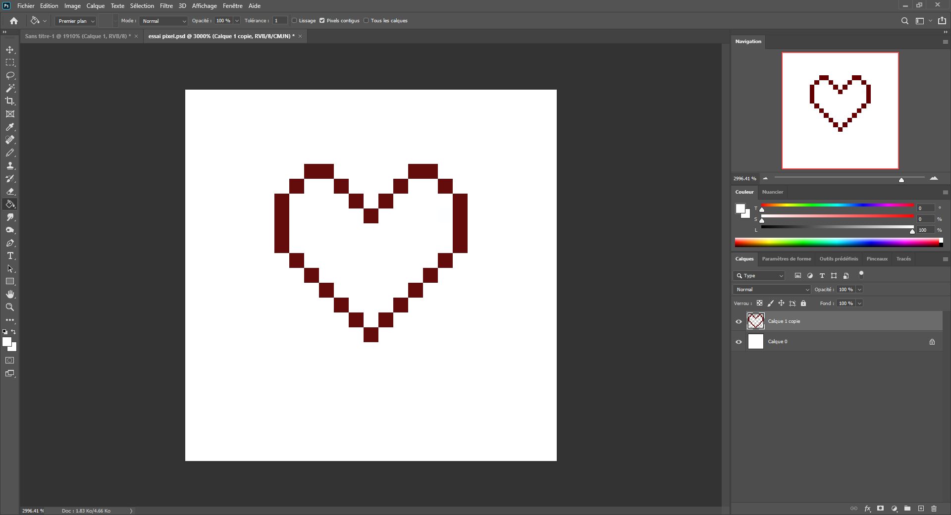 dessiner la base d’un coeur en pixel art 2
