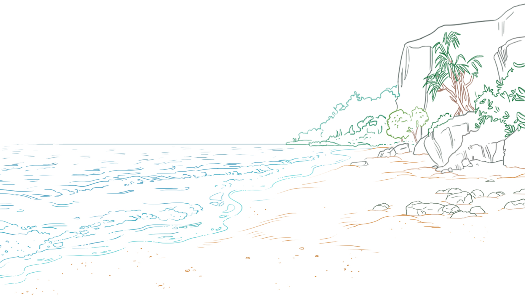 dessiner les rochers de la plage