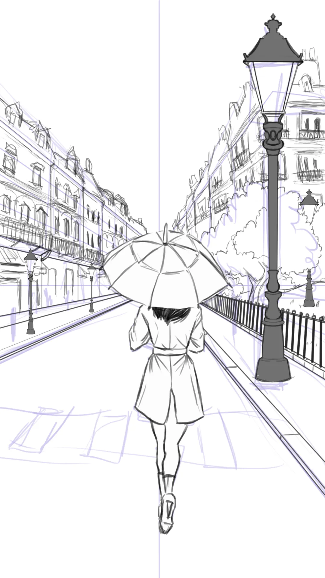 dessiner les détails d’un paysage pluvieux