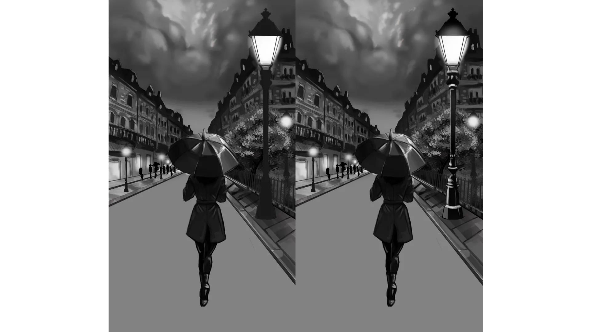 dessiner les effets de transparence d’un paysage pluvieux