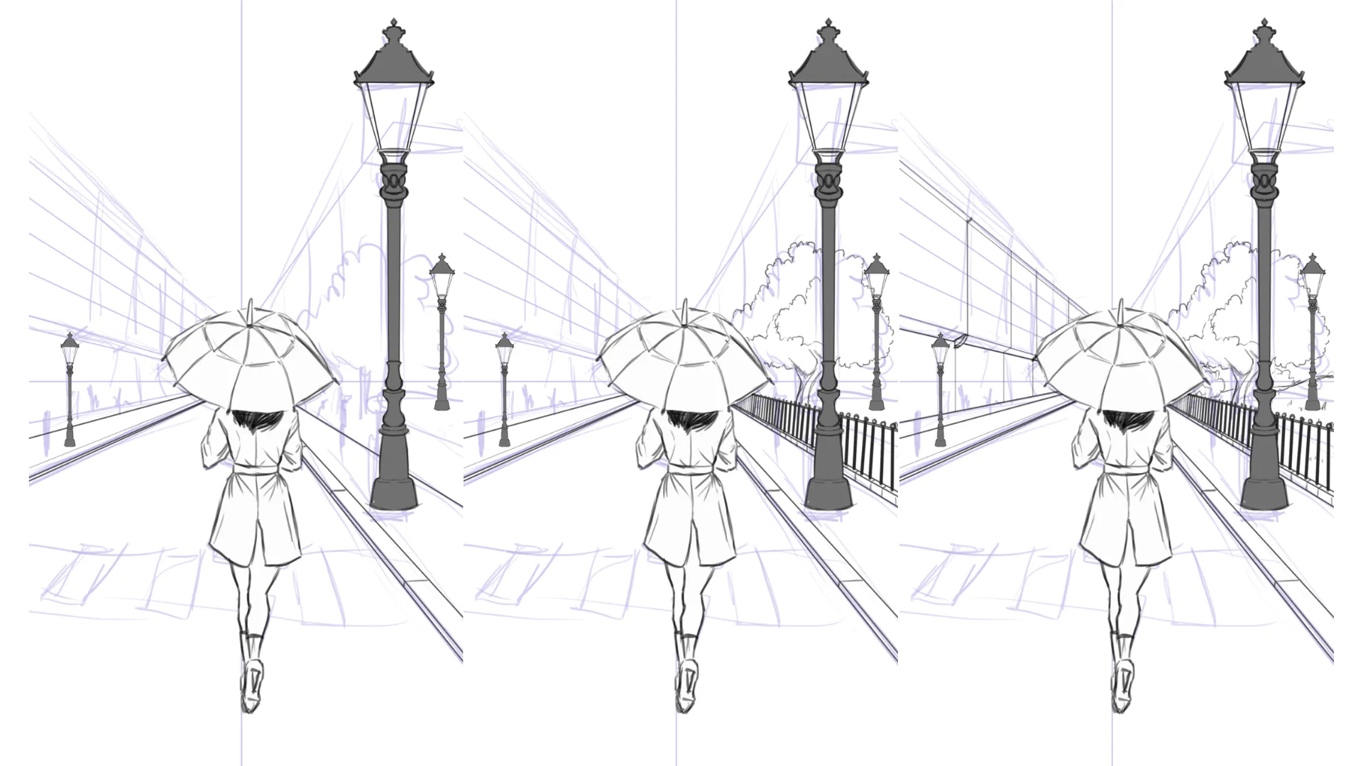 dessiner la perspective d’un paysage pluvieux