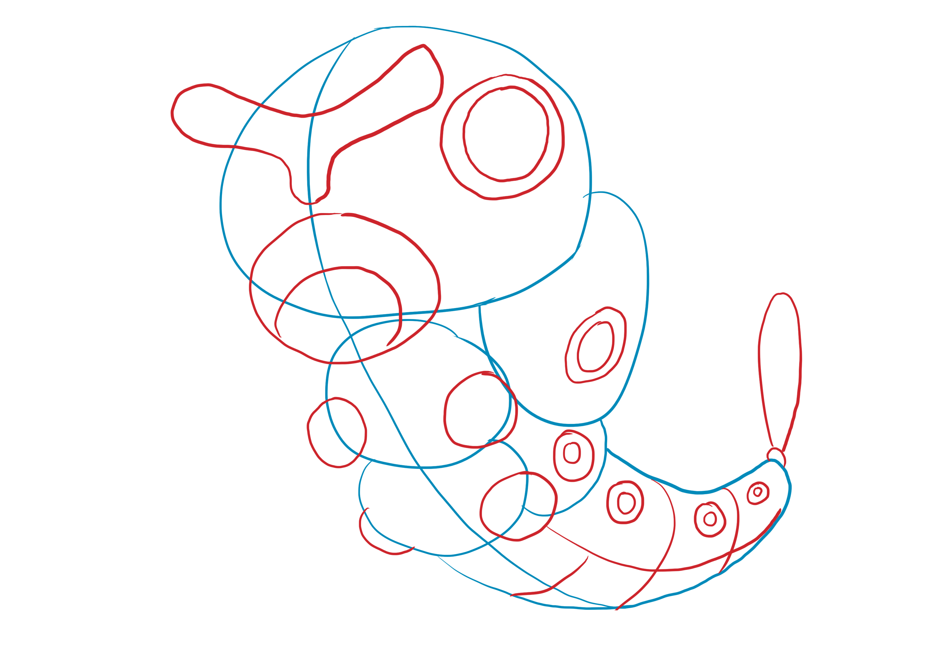 dessiner le ventre et la coque du Pokémon Chenipan