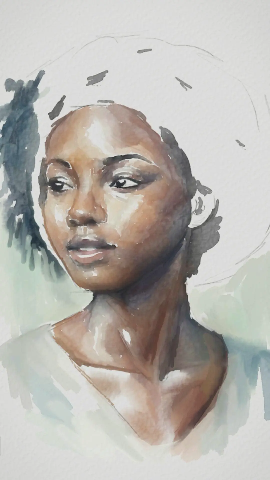 pintar el cabello de un retrato con acuarela