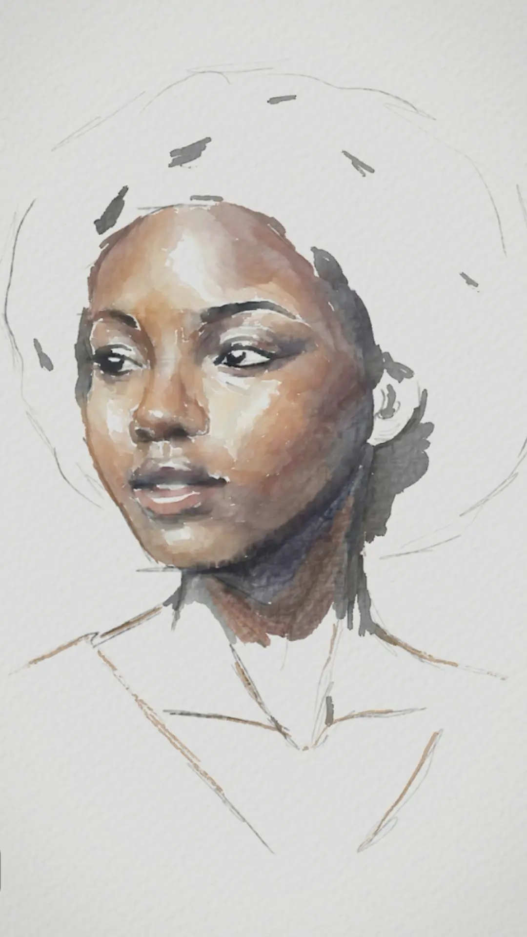 pintar el cuello de un retrato con acuarela