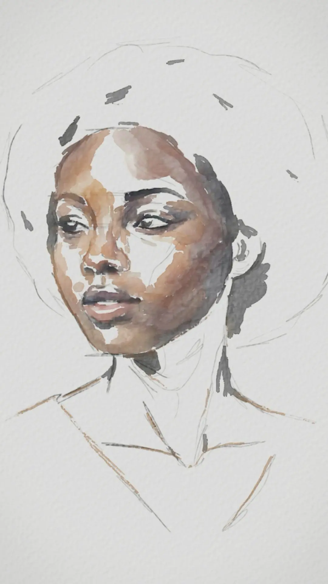 pintar las mejillas de un retrato con acuarela