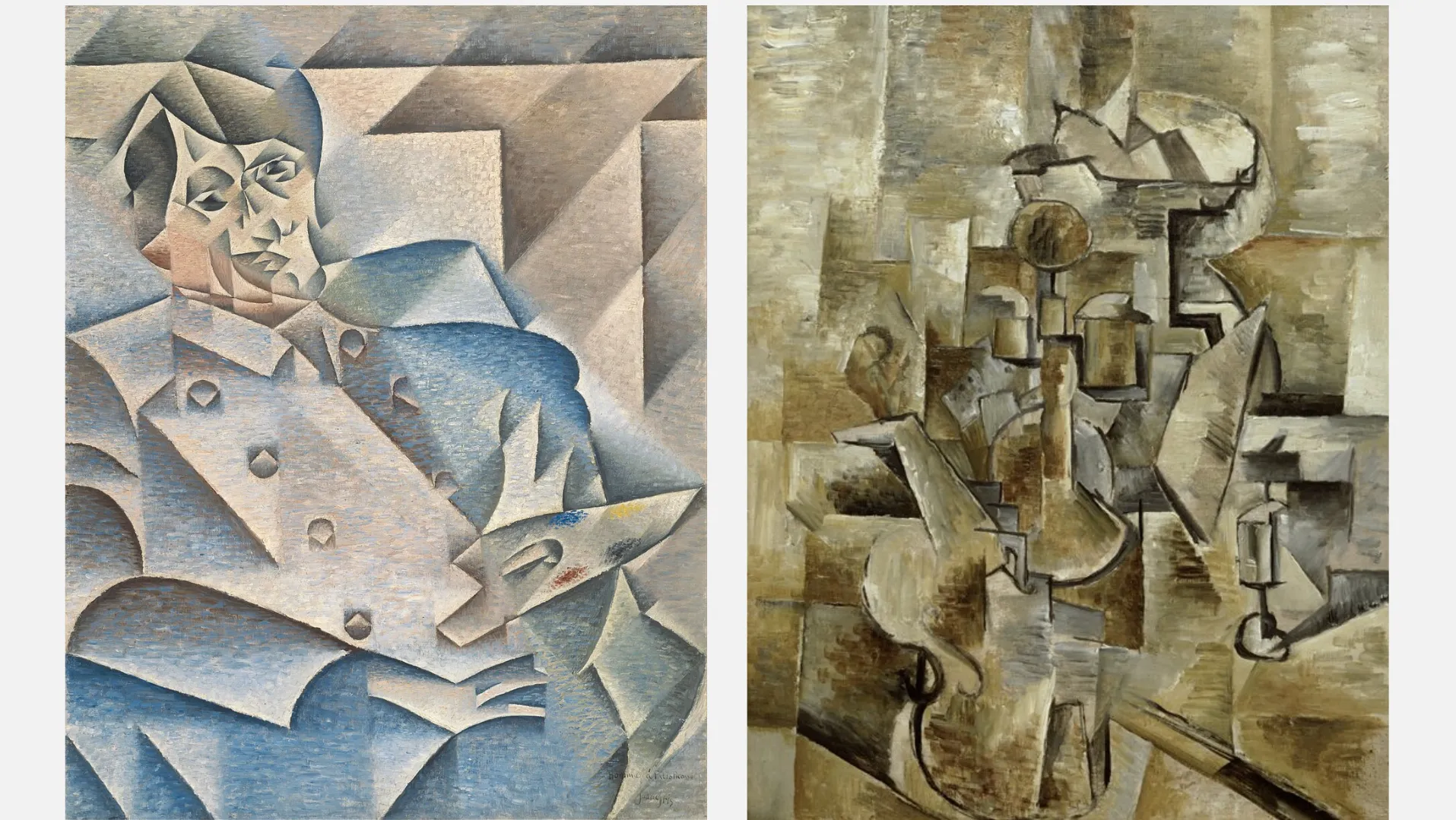 Portrait de Pablo Picasso de Juan Gris et Violon et chandelier de Georges Braque 