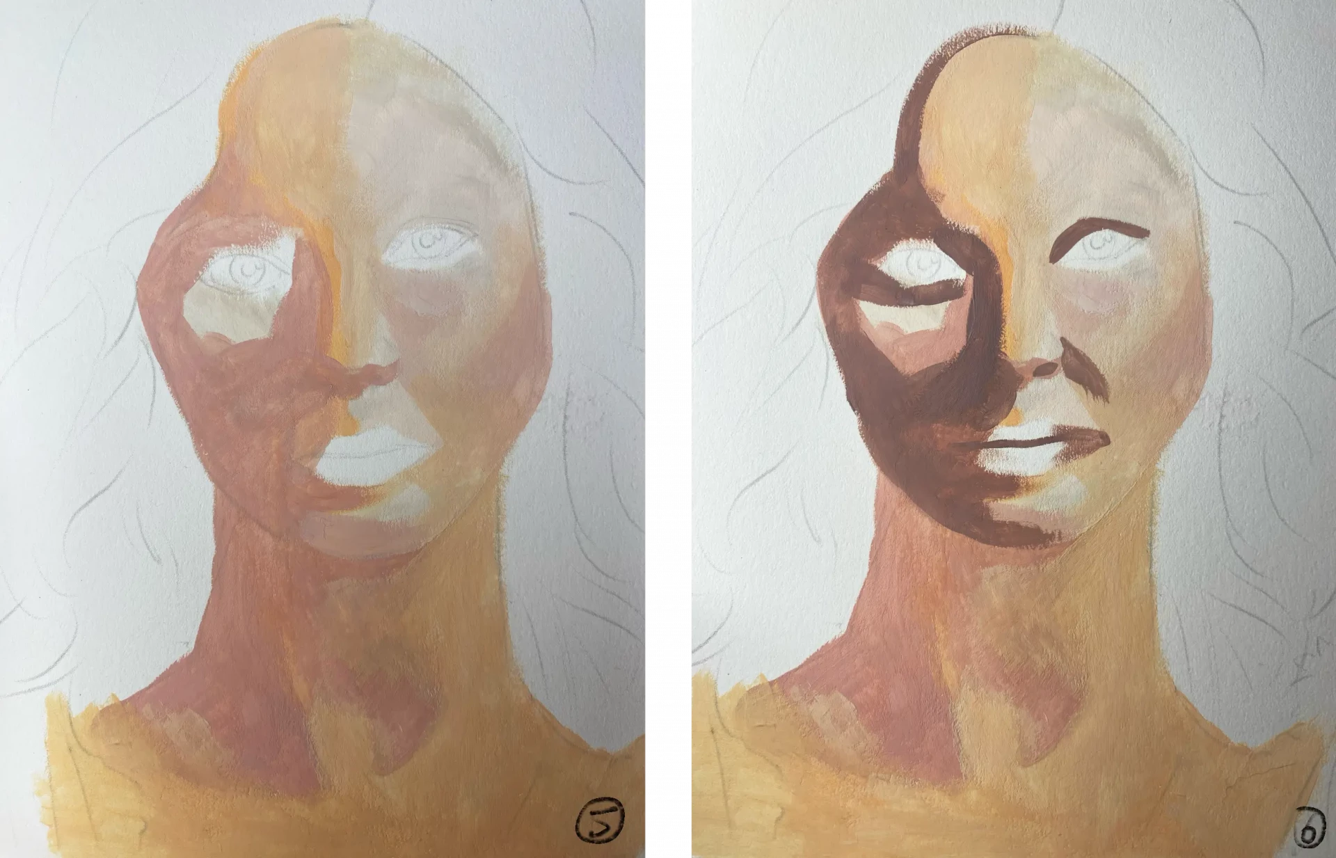 peindre le cou d’un portrait à la gouache