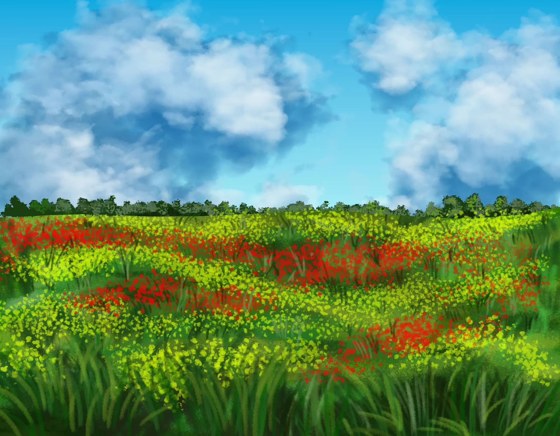 draw the blades of grass in a meadow