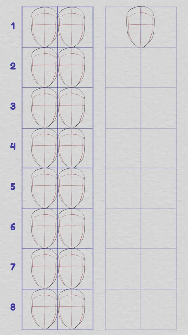 dessiner une grille de proportions pour la tête