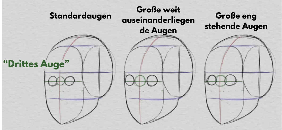 die Augen und die Gesichtsproportionen zeichnen