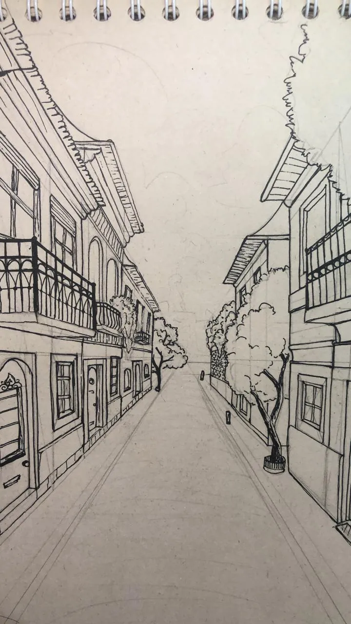 dessiner des arbres dans une rue en perspective